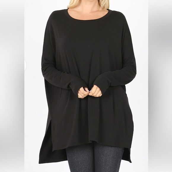 18 DOLMAN LONG SLEEVE ROUND NECK WITH SIDE SLITS HI-LOW HEM TOP - Picture 4 of 4